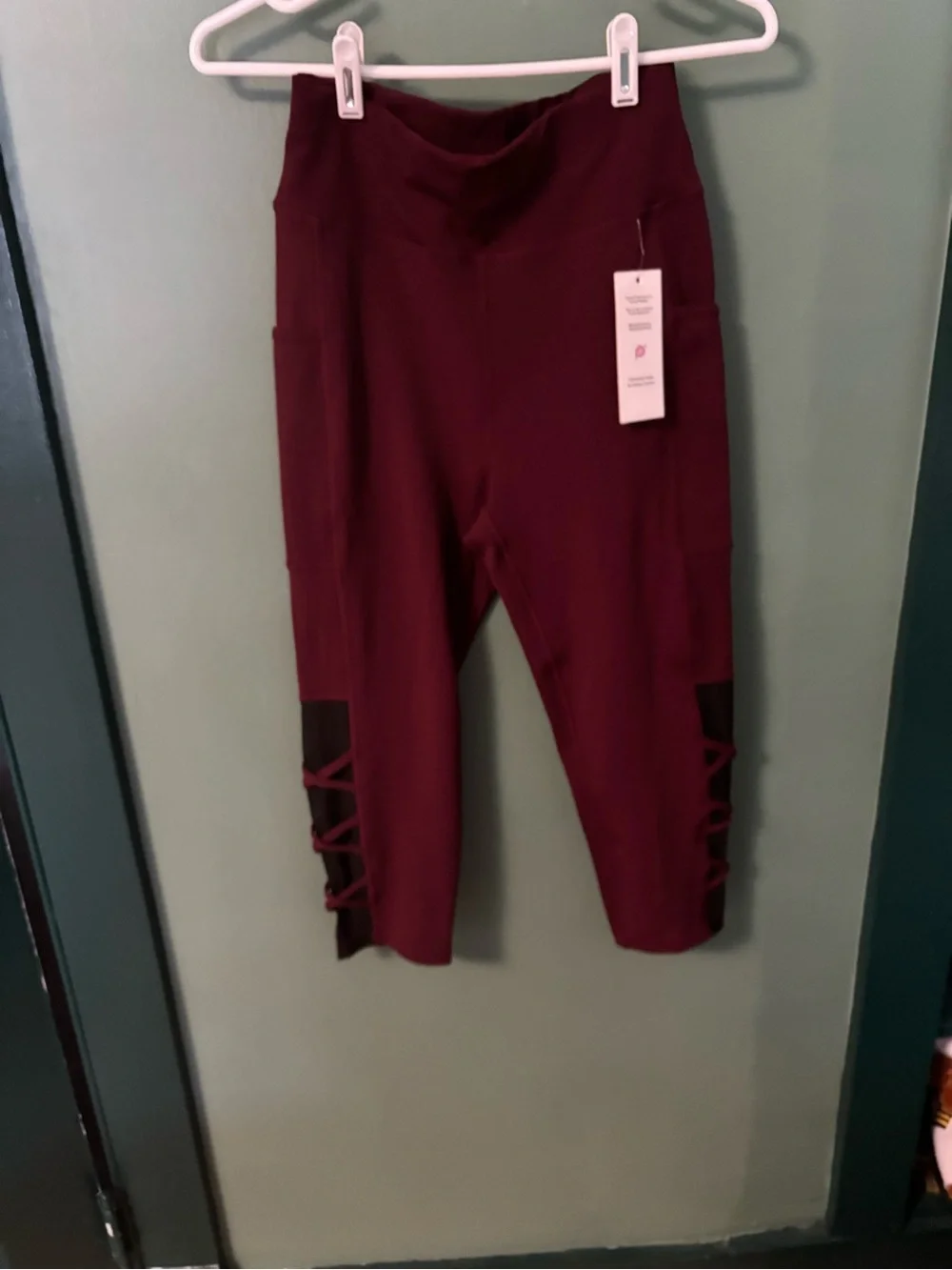 POP Fit Maroon Crop Leggings with Black Ladder Side Panels